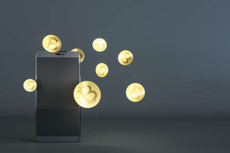 Crypto coin wallet, crypto exchange and digital money market concept with modern black mobile phone...