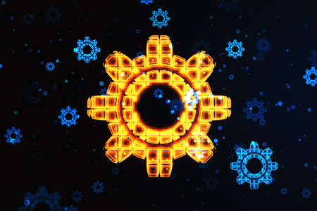 Futuristic Sci-Fi glowing HUD gear. Abstract hi-tech particle background. Hologram and head-up...