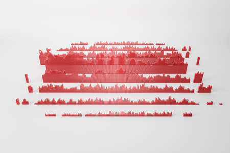 Abstract red business chart and graph on white backdrop. Finance, report and banking concept. 3D...