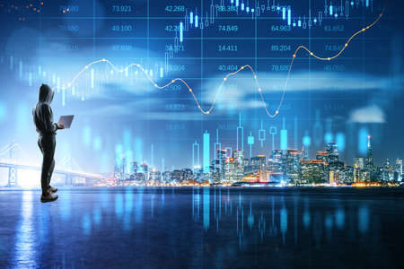 Crypto currency exchange and impersonal transactions concept with person in hoody back view with...