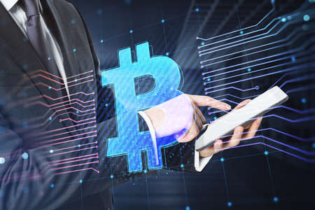 Close up of businessman hands using smartphone with glowing euro hologram and lines on blurry office...