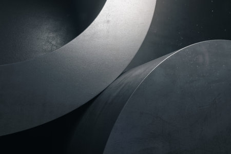 Modern architecture abstract background with dark gray concrete details. 3D renderingの写真素材