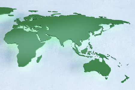 Creative green world map on light backdrop. Geography and education concept. 3D Renderingの写真素材
