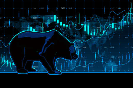 Creative bear market forex chart hologram. Graph and stock crash concept. 3D Renderingの写真素材