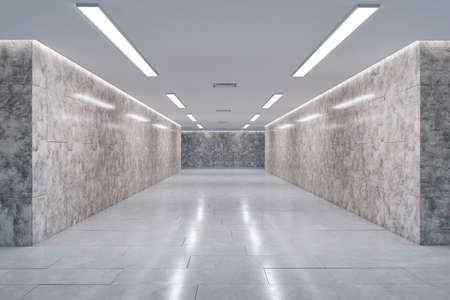 Modern marble underground hallway interior. Passage concept. 3D Renderingの写真素材