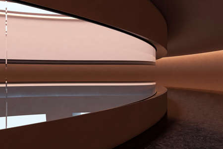 Creative futuristic dark round cylindrical interior with structure curve. 3D Rendering