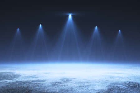 Creative concrete backdrop with spotlight and mockup place on dark background. 3D Rendering