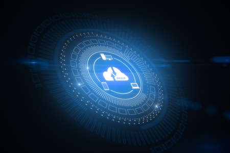 Abstract glowing cloud hologram on blurry dark background. Cloud computing, big data backup concept. 3D Renderingの写真素材