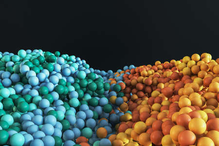 Abstract colorful bubbles on black backdrop with mock up place for text and advertisement. Design and banner concept. 3D Renderingの写真素材