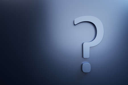 Creative question marks on blue backdrop with mock up place. Ask, solution and FAQ concept. 3D Renderingの写真素材