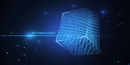 Creative square polygonal technology backdrop. Geometry, big data and tech concept. 3D Renderingの写真素材