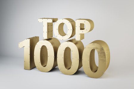 The words top 1000 made from golden metal on abstract light background, award concept. 3D renderingの写真素材