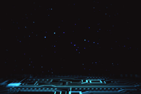 Modern technological dark background with space for your logo or text, bright blue dots and digital...