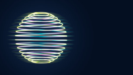 Blank dark background with place for your advertising campaign poster and graphic digital sphere in the form of a luminescent spiral line. 3D rendering, mock upの写真素材