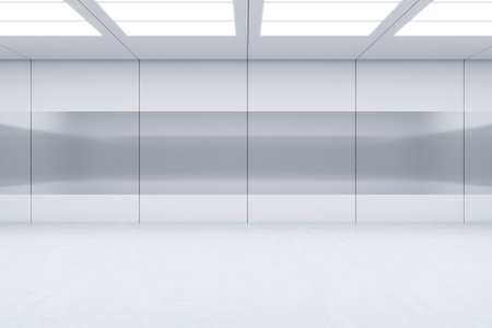 Front view on blank white and light gray glossy wall with place for your advertising poster or campaign in abstract empty tunnel area. 3D rendering, mock upの写真素材