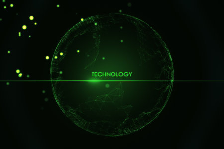 Digital technology and deep learning concept with green technology word in virtual sphere on...