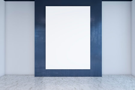 Abstract concrete room design with empty white mock up banner on wall. 3D Renderingの写真素材
