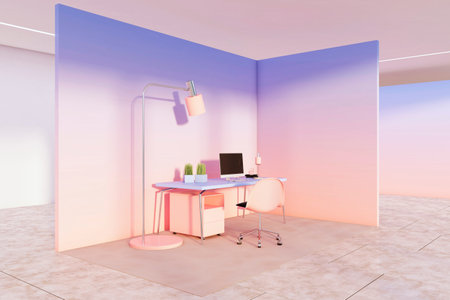 Minimalistic loft design office interior with furniture and equipment. 3D Renderingの写真素材