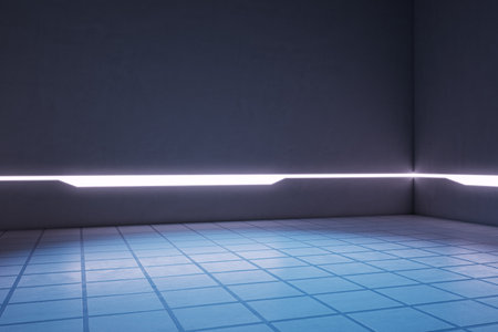 Abstract modern interior with tile floor and empty mock up place. 3D Renderingの写真素材