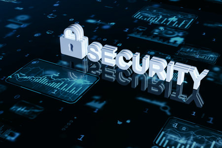Creative security padlock on blue forex chart backdrop. Financial growth and data protection...