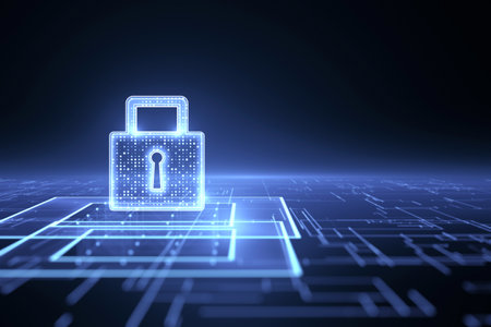 Online internet authorized access and business data security concept with digital blue closed...