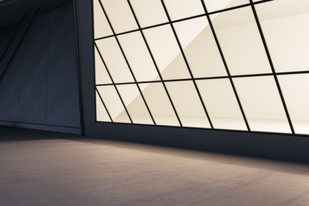 Creative futuristic balcony or terrace with window frame at night. 3D Renderingの写真素材