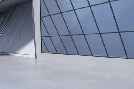 Abstract futuristic balcony or terrace with window frame in daylight. 3D Renderingの写真素材