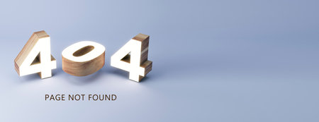 404 page not found error concept with wooden 3d digits on blue background, 3D Renderingの写真素材
