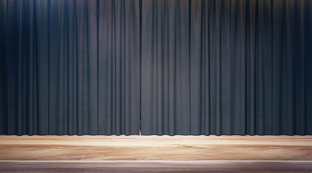 Stage with gray closed curtains. 3D Renderingの写真素材