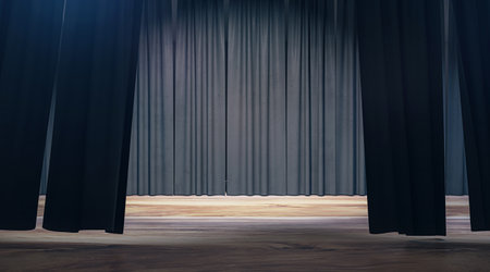 Backstage with gray curtains. 3D Renderingの写真素材