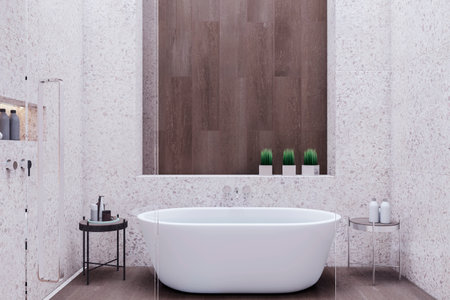 Light marble bathroom interior. Hotel, luxury design concept. 3D Renderingの写真素材