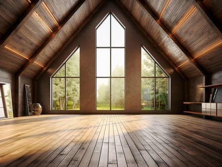 Wooden loft interior room Generative AIの素材