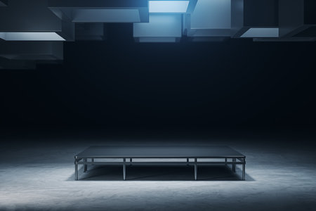 Modern grunge interior with empty pedestal for mock up. 3D Renderingの写真素材