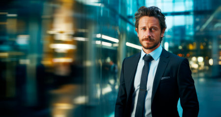 Portrait of a handsome businessman in a business center. Generative AIの素材