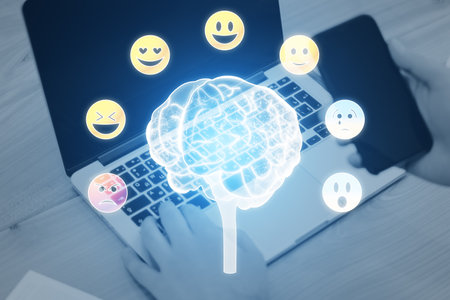 Development of emotional intelligence concept. Polygonal human brain and various human emotions:...