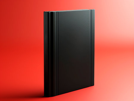Blank black book on red background. Generative AIの素材