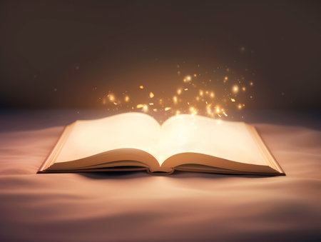 Open book with magic light and bokeh. Generative AIの素材