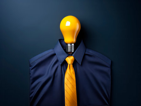 Bright yellow light bulb sticks out from a shirt, creative idea concept. Generative AIの素材