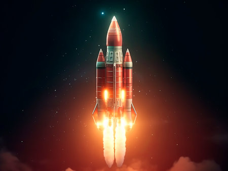 Rocket flying high in the sky. Generative AIの素材