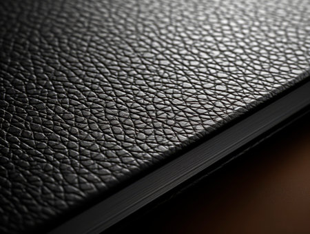 Black leather book cover close up. Generative AIの素材