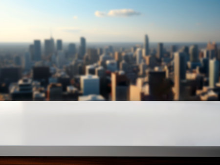 Table Top And Blur Cityscape. Generative AIの素材