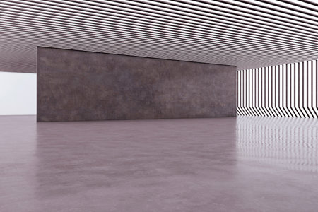 Clean spacious concrete room with mock up place on wall. exhibition hall. 3D Renderingの写真素材