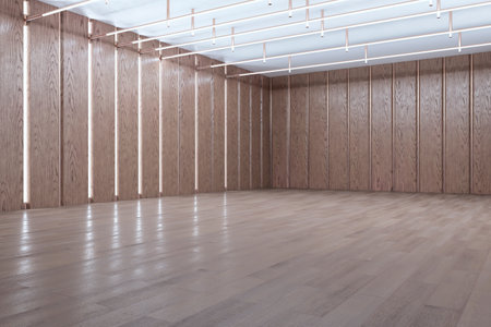New empty wood plank garage interior with mock up place. product advertisement concept. 3D Renderingの写真素材