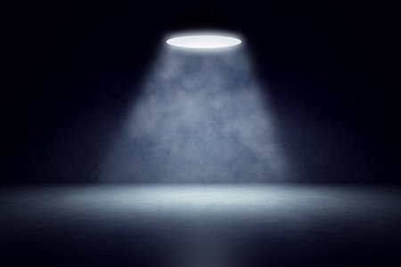 Clean concrete interior with light and illuminated mock up place. 3D Rendering