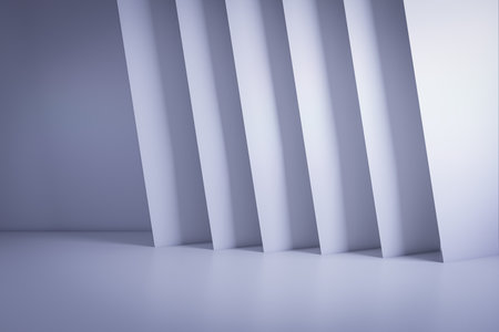 Abstract white interior with geometric walls and light. 3D Renderingの写真素材