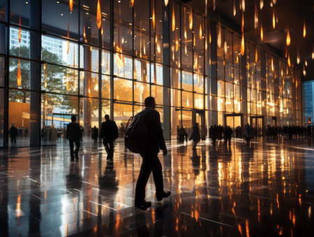 Silhouette of a man walking in the city center. Business concept. Generative AIの素材
