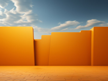 Orange walls on the floor with clouds in the sky background. Generative AIの素材