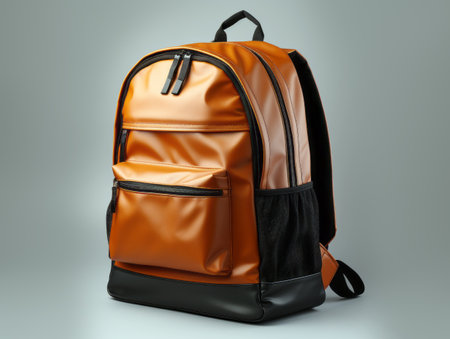 Orange backpack isolated on a gray background. Generative AIの素材
