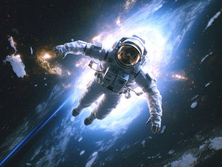Astronaut in outer space. Science fiction art. Generative AIの素材
