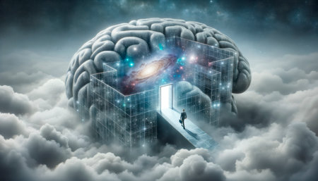 Surreal image of human brain with open door. Generative AIの素材